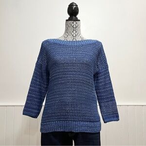 White & Warren Marled Pointelle Knit Boat Neck 3/4 Sleeve Sweater Size S